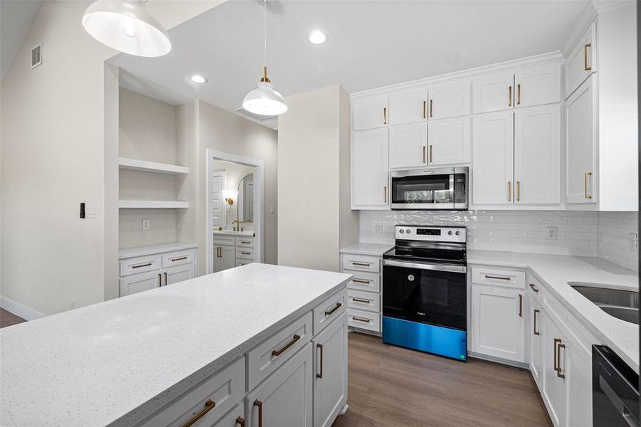 Large kitchen island natural stone countertops