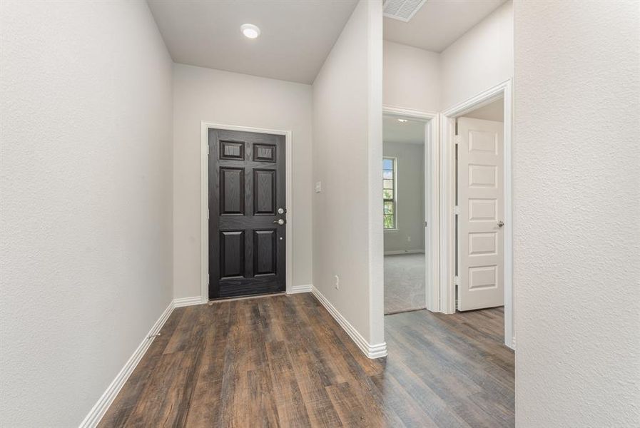 Foyer entrance with wood-type flooring