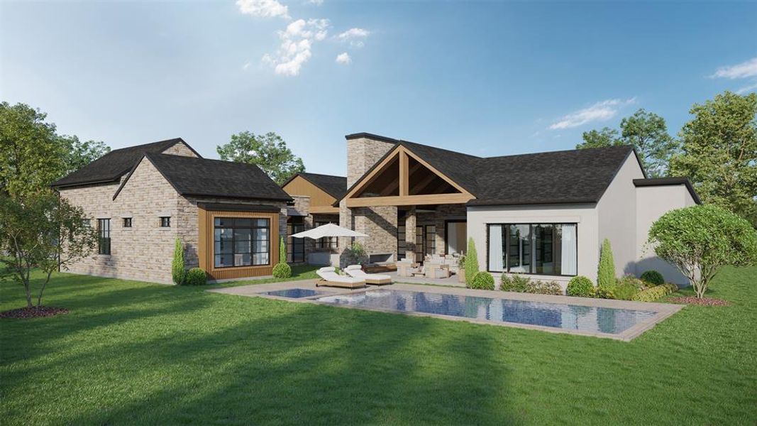 Rendering of Back Elevation.  Pool optional.