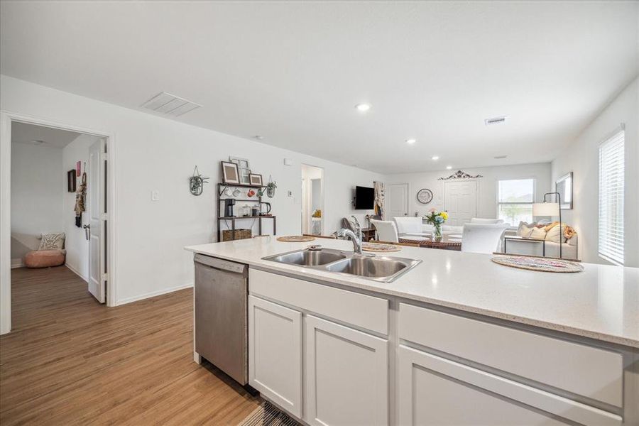 The kitchen overlooking the living area.