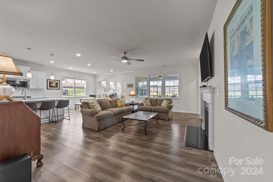 Stunning expansive space! View through the great room with high ceilings to the open keeping room.