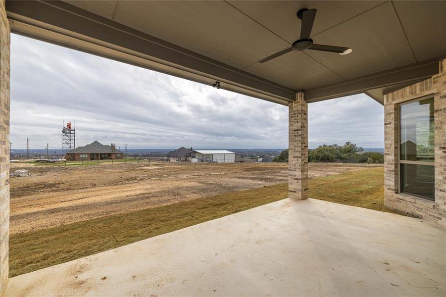 View of patio with ceiling fan