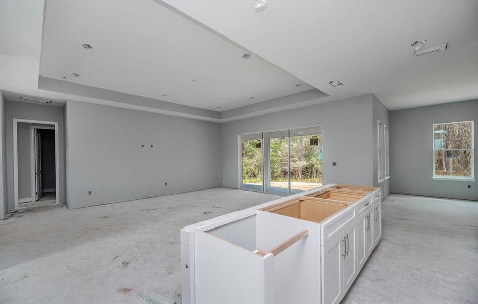 Kitchen island looking to living room