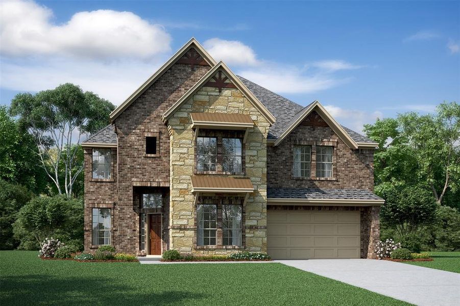 Stunning Andrew home design by K. Hovnanian Homes with elevation C in beautiful Lakes of Champion's Estates. (*Artist rendering used for illustration purposes only. **Actual home will have a 3-car attached garage.)