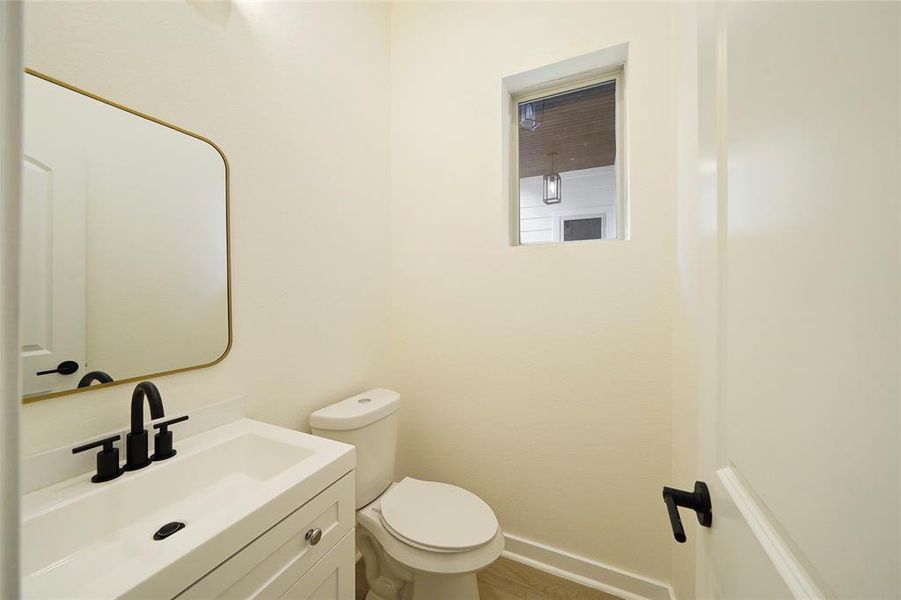 A first floor powder room is convenient.