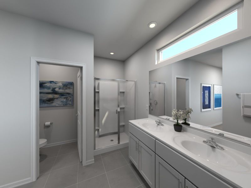 Virtual rendering of primary bathroom in Asher floorplan