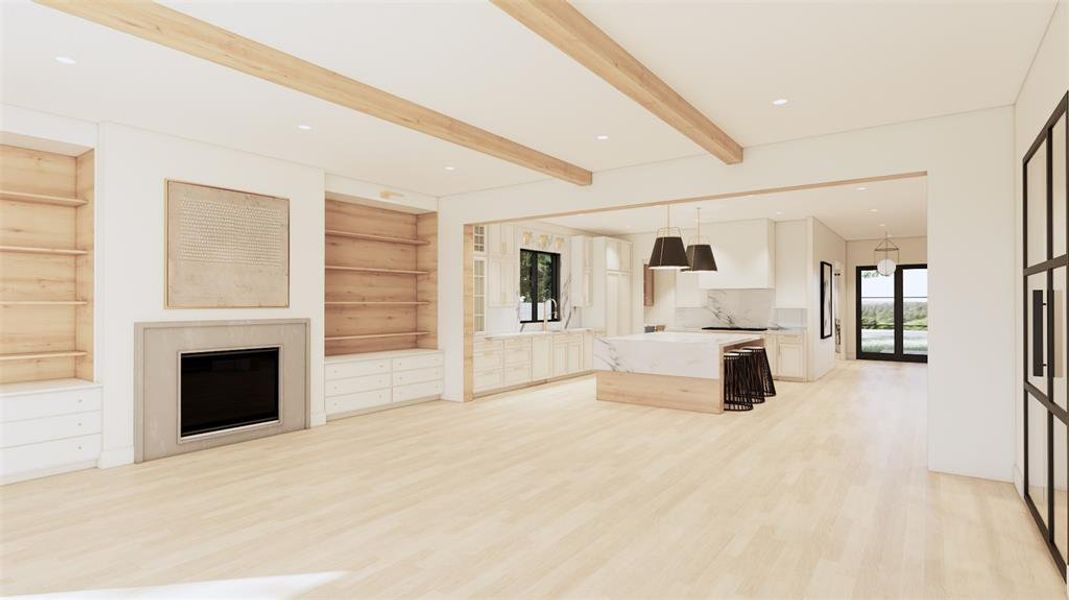 First floor living/family room that opens into the kitchen.