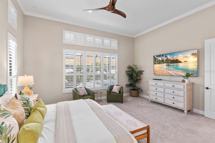 Plantation shutters in Primary Bedroom