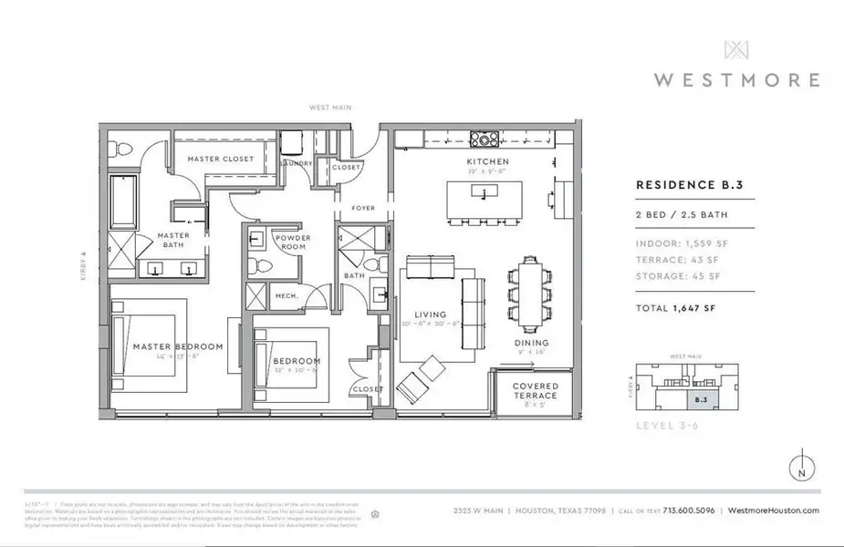 Residence 503 offers 2 bedrooms, 2 full and one half bathrooms with over 1,500 square feet of living space and same floor climate controlled storage.  Schedule a tour today to see for yourself all that The Westmore has to offer.