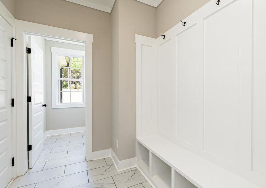 Mudroom with a bench.