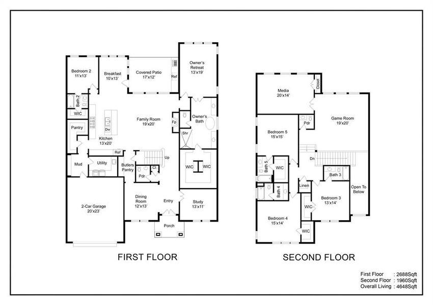 Floorplan of first and second floors.