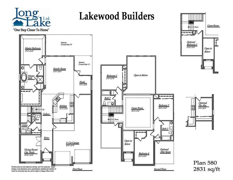 Plan 580 features 4 bedrooms, 3 full baths, 1 half bath, and over 2,800 sqft of living space.