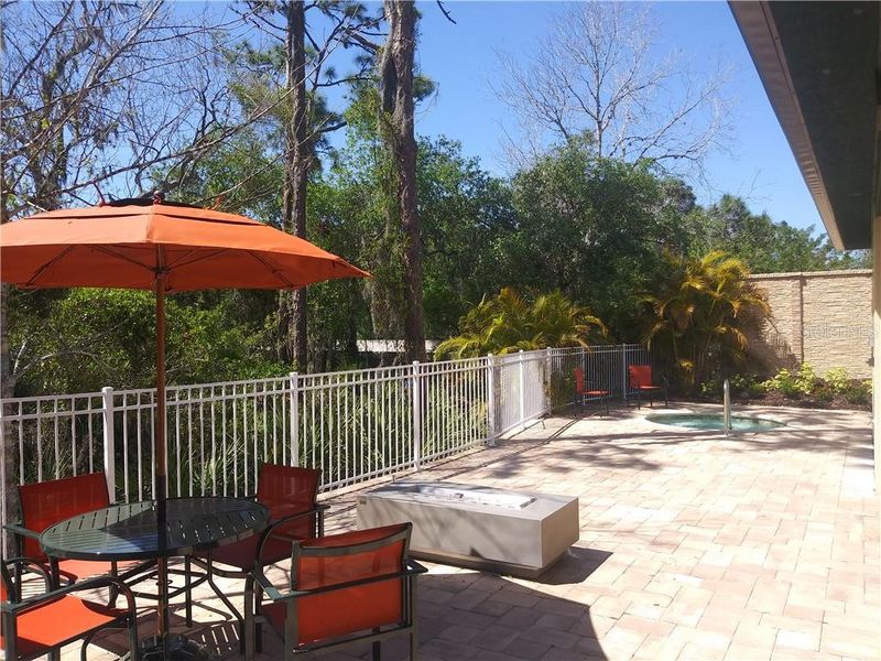 Behind the Cabana House is the fireplace and hot tub