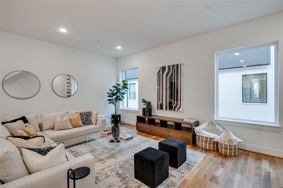 Living room featuring light wood-type flooring