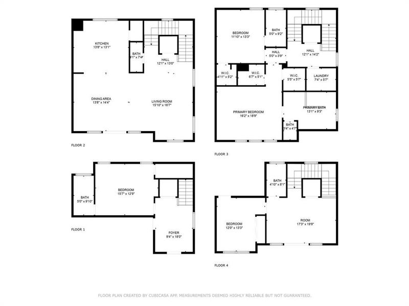 This floor plan is for a similar 4-story unit in the community. The floor plan for 1618 Ojeman unit D is reversed.