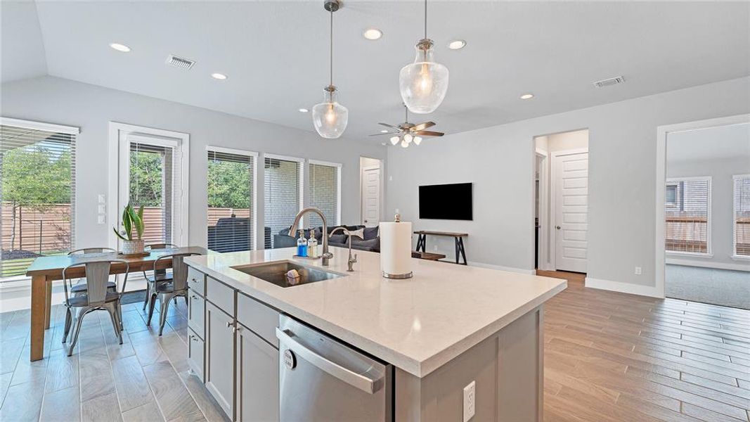 Kitchen island overlooking livingroom