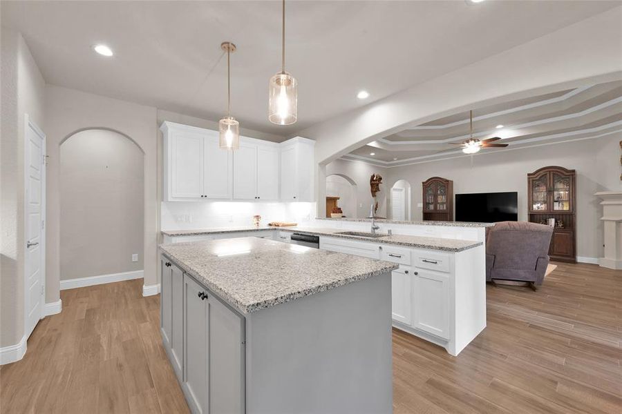 Kitchen overlooks the living room