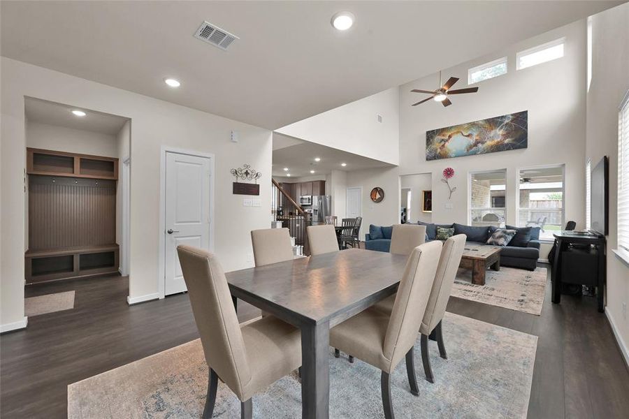 Your formal dining room is open to the living area and will fit a large table for all your family gatherings.