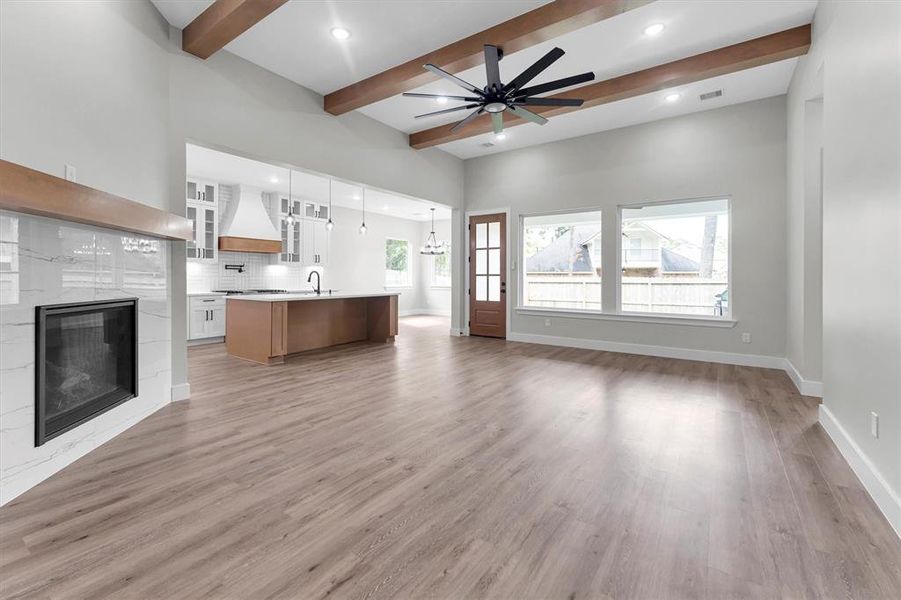 Living area with gas log fireplace