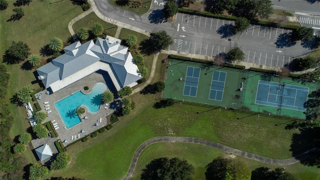 Aerial Pool, Clubhouse, Pickleball and Tennis Courts