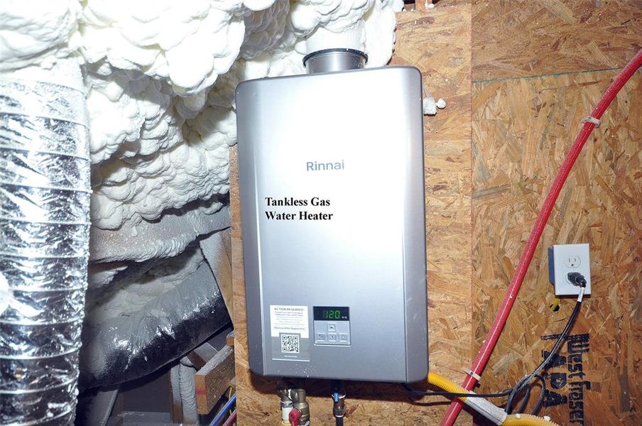 Continuing with plumbing, the tankless gas water heater.