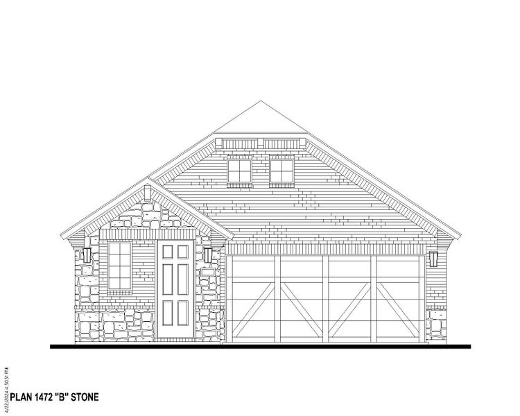 Plan 1472 Elevation B w/ Stone