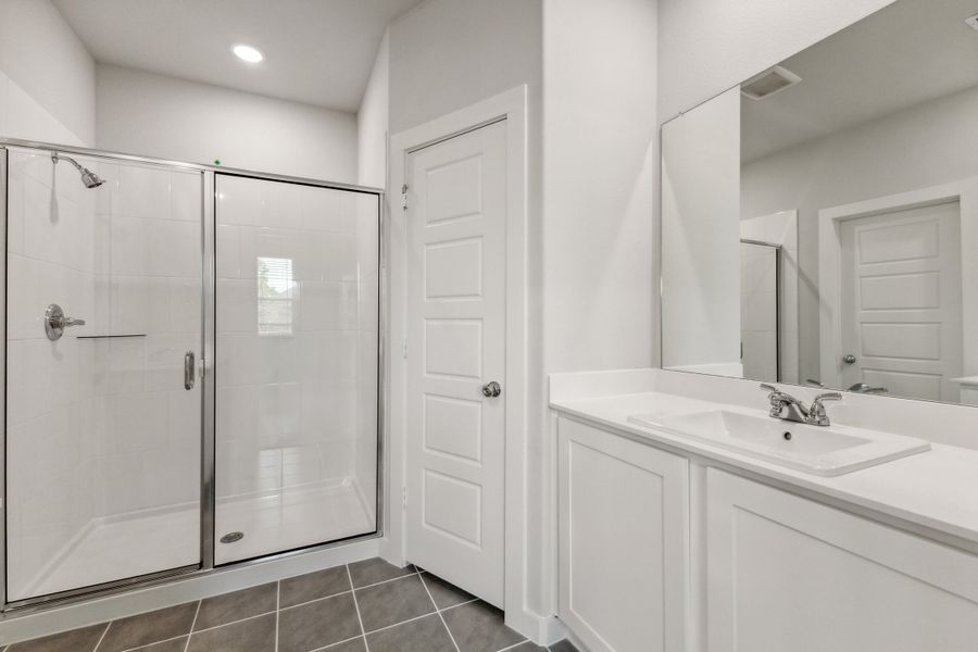 Primary Bathroom in the Cedar home plan by Trophy Signature Homes – REPRESENTATIVE PHOTO