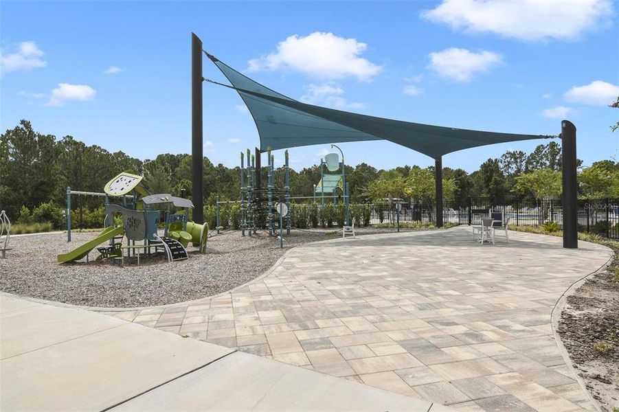 playground, pool and splash pad