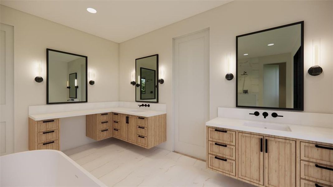 Dual vanity in primary bathroom.