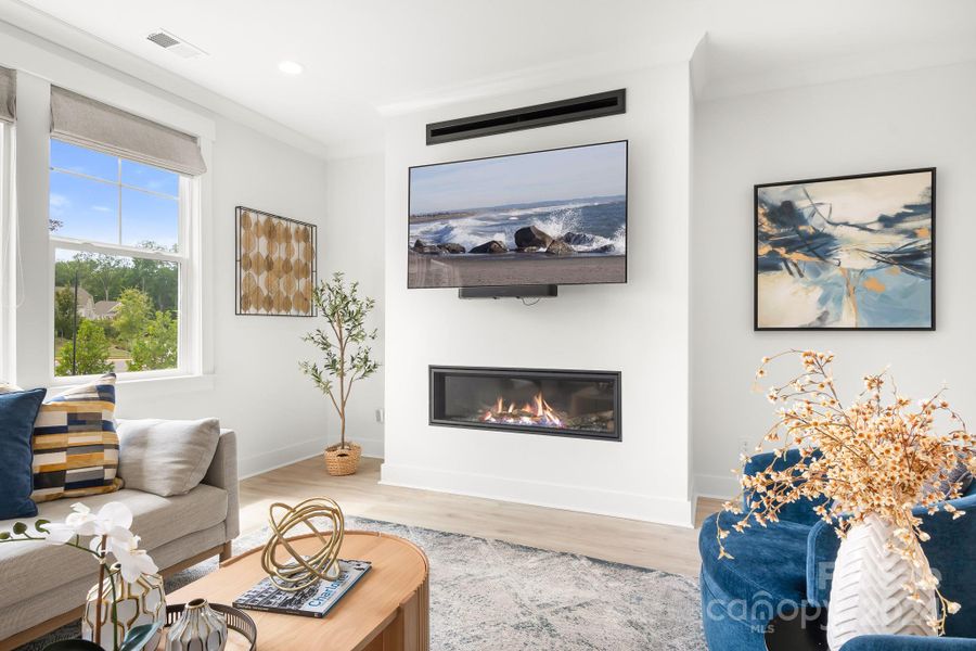 Great Room features a beautiful gas fireplace.