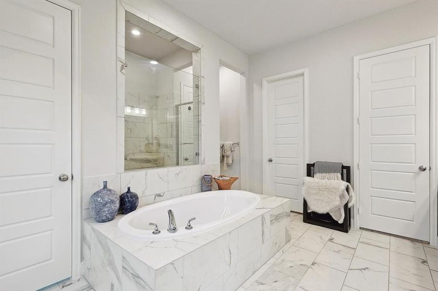 Bathroom with plus walk in shower