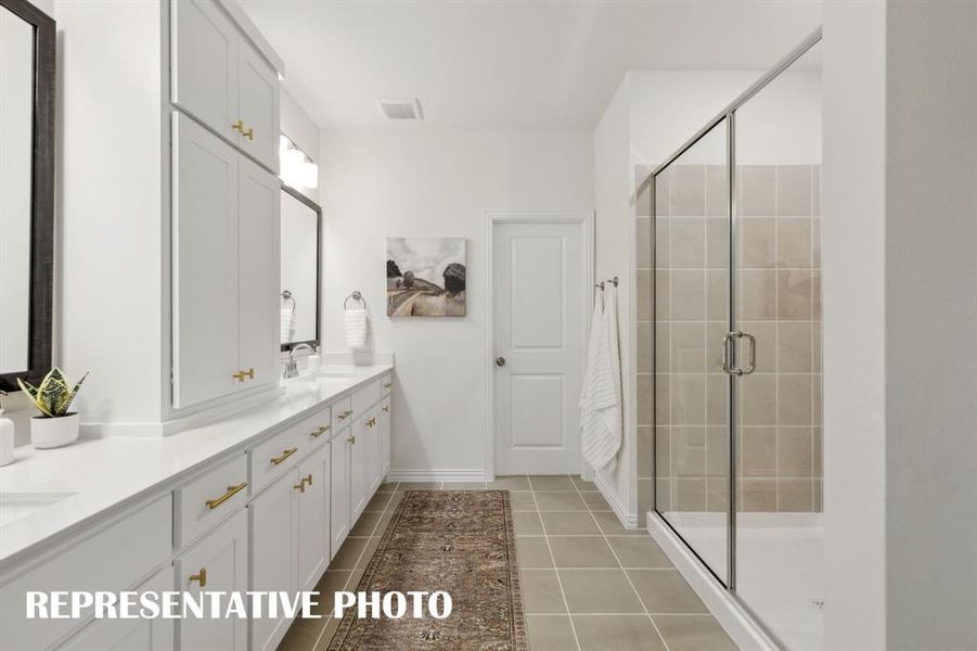 You'll find a spacious owners bath with oversized walk in shower in this fantastic floor plan!  REPRESENTATIVE PHOTO