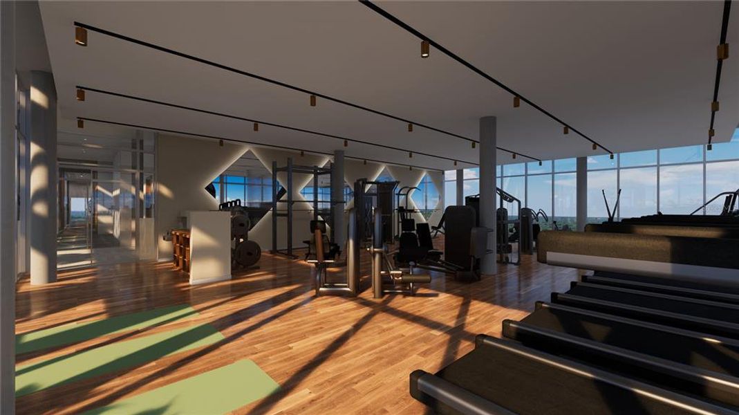 State of the art rooftop fitness center with healthy events budget