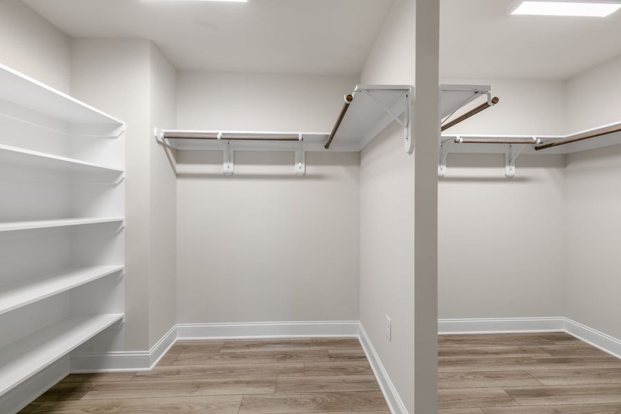 Voyageur owner's closet - shown with optional wood shelving
