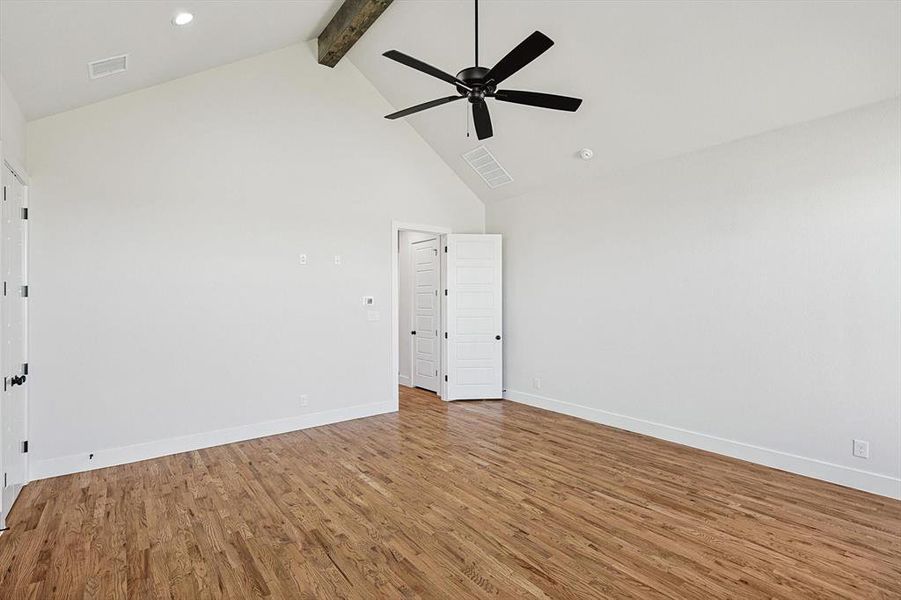 Vaulted Ceiling with handscraped hardwood floors