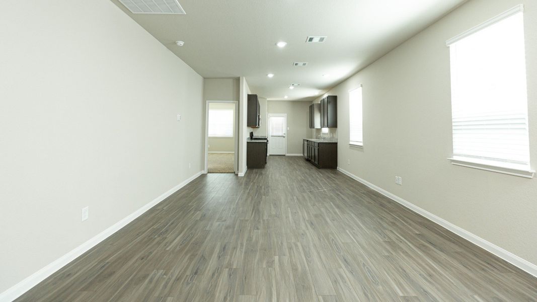 Family Room to Dining Area and Kitchen