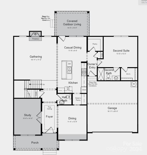 Structural options added include: study, covered outdoor living, tray ceiling at foyer, fireplace, additional full bath upstairs, shower ledge in owner's bath, door from WIC to laundry.