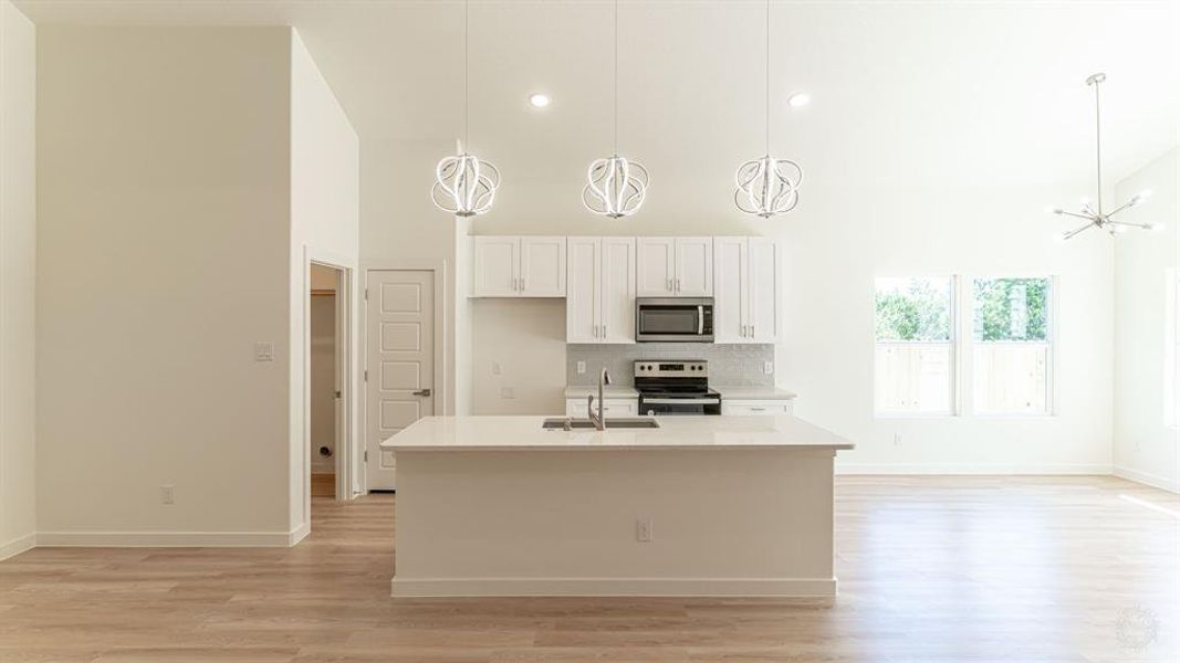 Kitchen island/bar with sink, pantry and lots of built in cabinets