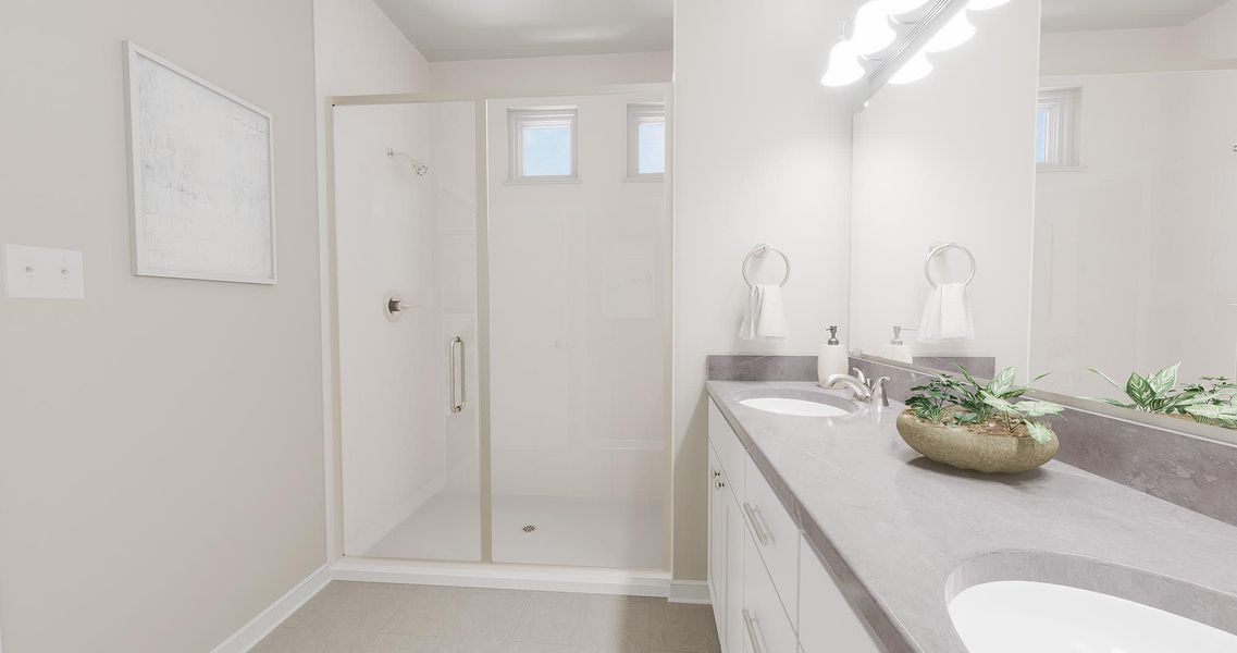 Owner's Bath with Gray Countertop - Barcelona - Inspired at Prairie Village in Brighton, Colorado by Landsea Homes