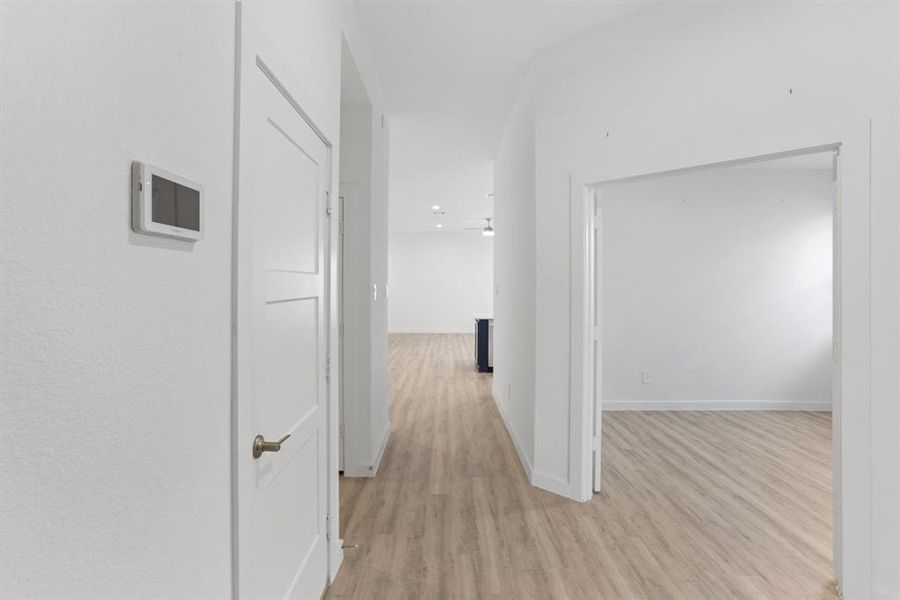 The moment you step in you feel a beautiful calming sense from this home with it's light and airy, easy care wood-like vinyl flooring. To the right of the entry, through double glass doors is your private study.