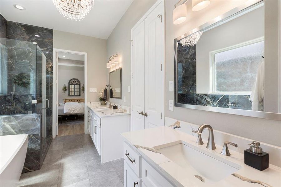 Spacious bathroom with modern fixtures await you!