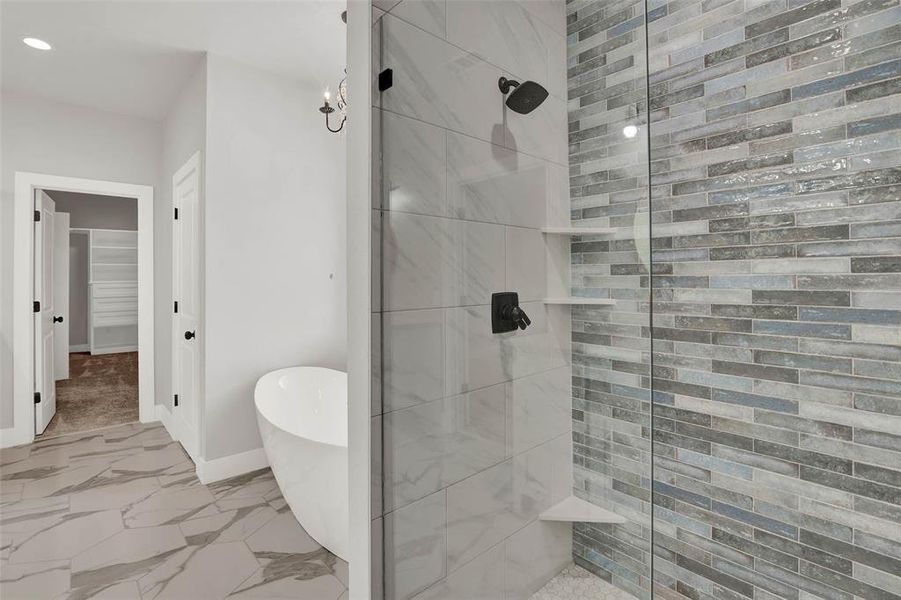 Designer tile in luxurious master shower