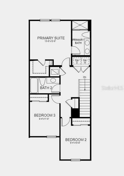 Second Floor Plan -  Design options added include: tile extended into the great room and hallway, and quartz countertops in kitchen and bathrooms.