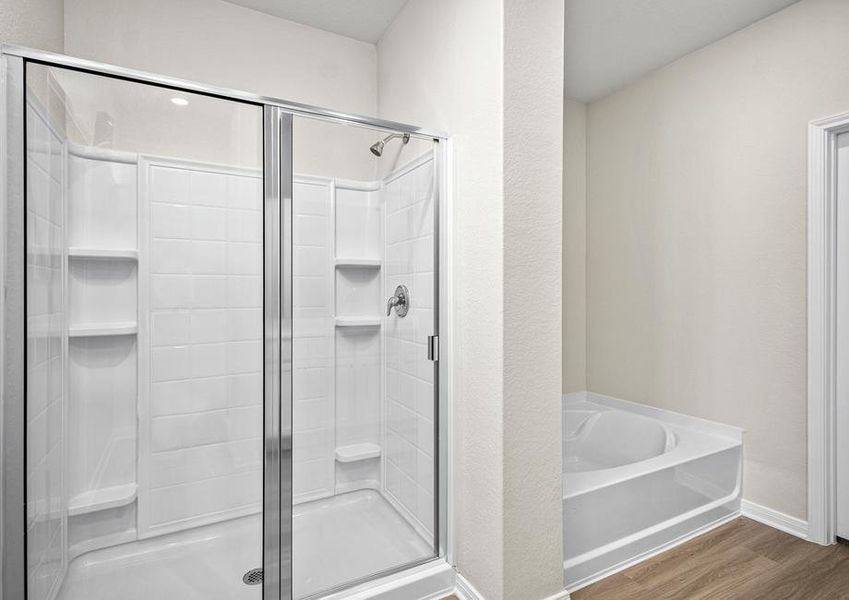 A step-in shower in the master bathroom.