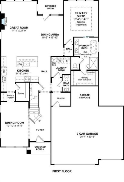 The El Paso floor plan by K. Hovnanian Homes. 1st Floor shown. *Prices, plans, dimensions, features, specifications, materials, and availability of homes or communities are subject to change without notice or obligation.