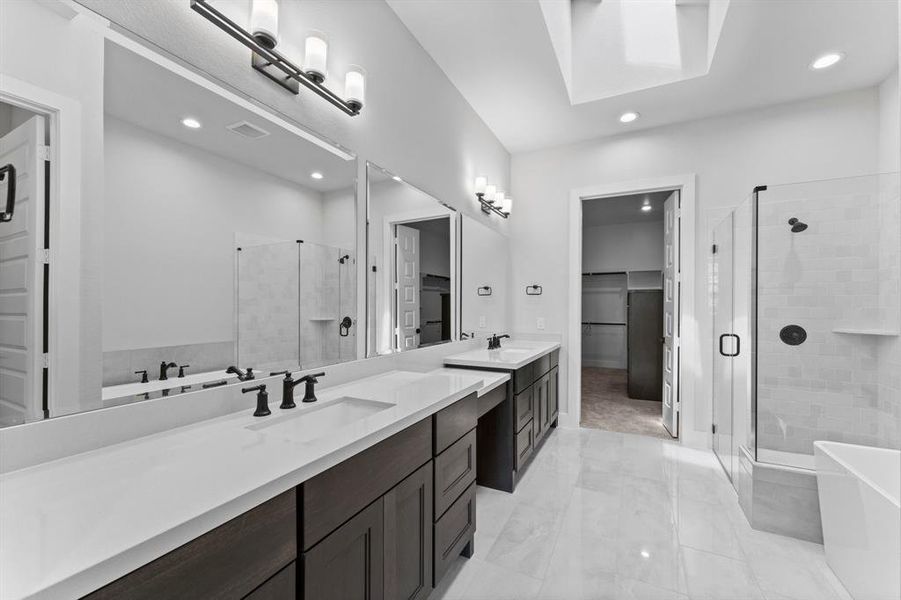 Primary Bathroom with Double Sinks and Built-in Vanity