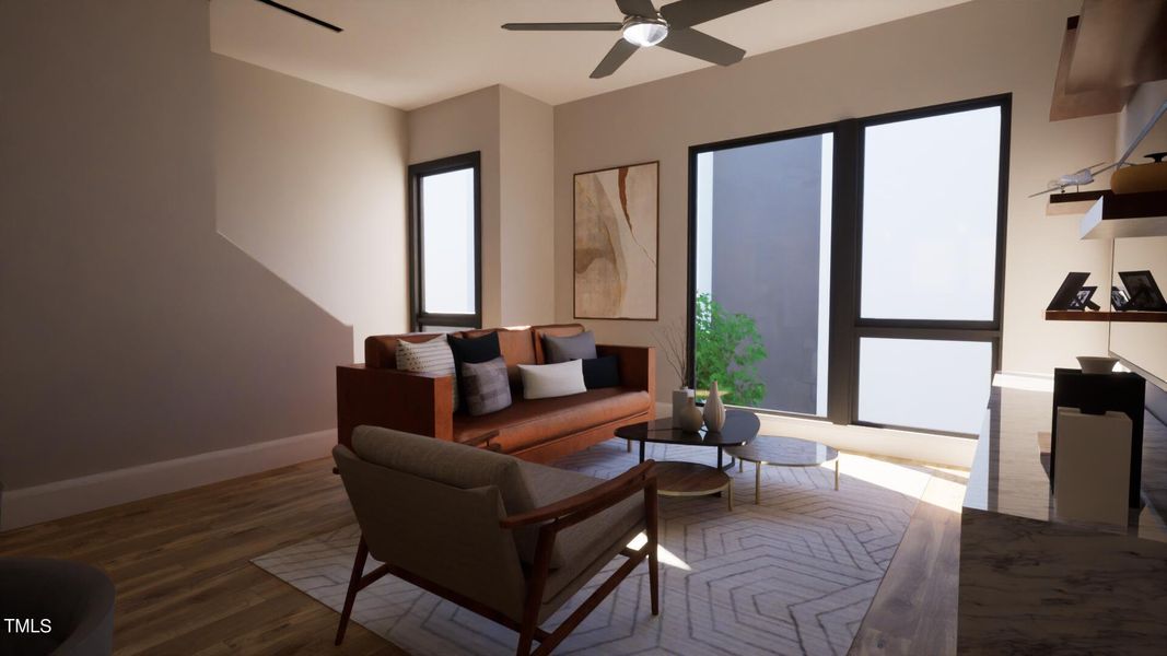 Family Room with Modern Fan