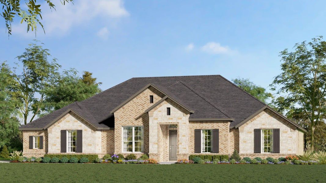 Elevation A with Stone | Concept 2586 at The Meadows in Gunter, TX by Landsea Homes