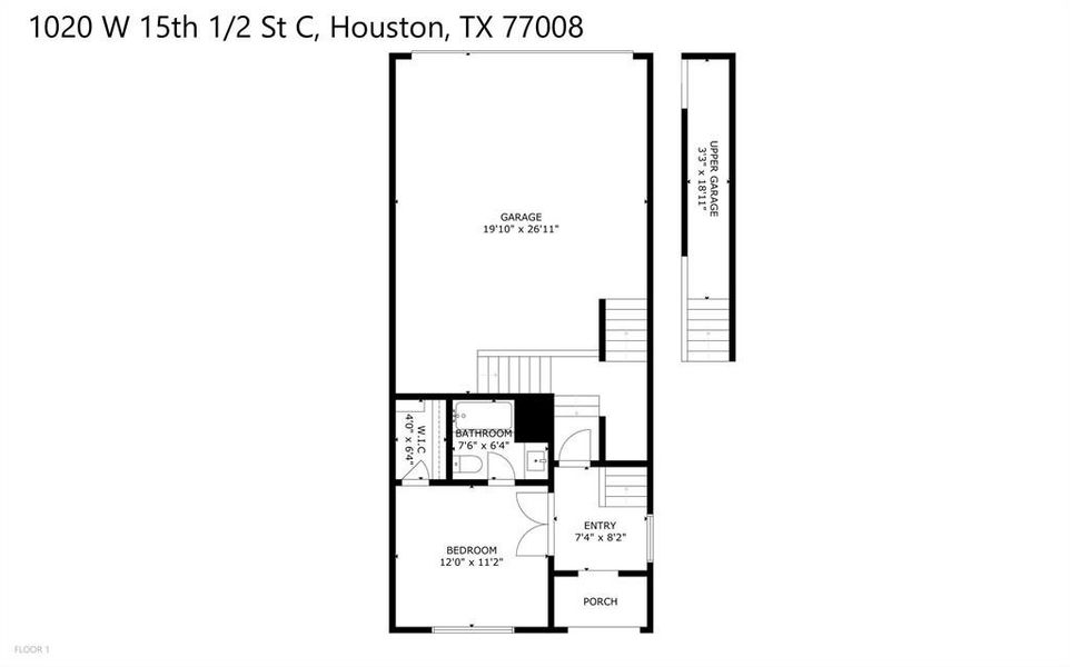 1st Floor Garage. 2nd floor bedroom and ensuite bathroom. Front porch area.