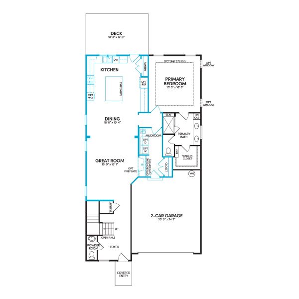 Floor 1: Main Level with Opt. Rear Kitchen